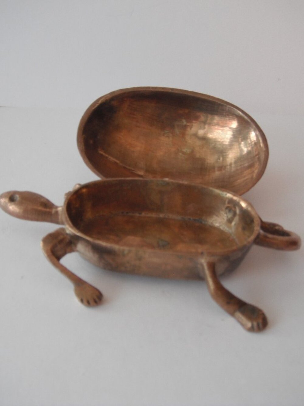 Vintage Cast Solid Brass Turtle Tortoise Hinged Trinket Jewelry Box Figurine